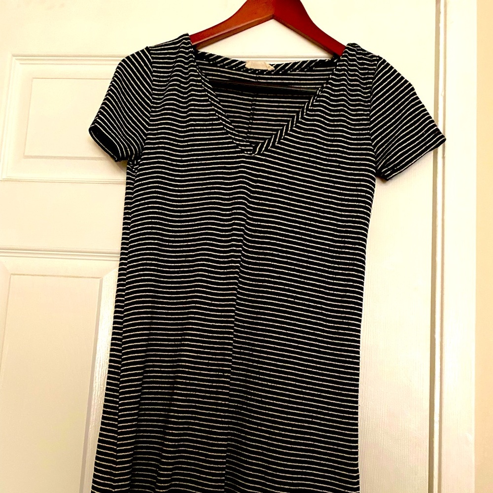 Black and white striped dress.